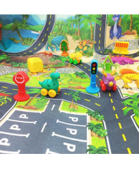 WOOPIE Road Mat for Toy Cars Set Dinosaurs Cars + Road Signs
