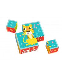TOOKY TOY Układanka Montessori Bloki Kostki Sześciany Puzzle Zwierzęta + wzorniki