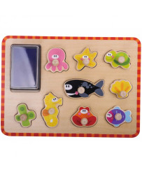 TOOKY TOY Puzzle Montessori Jigsaw Stamps Sea Animals
