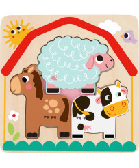 Tooky Toy Drewniane Puzzle Montessori Wielowarstwowe Tablica Zwierzątka na Farmie 7 el.