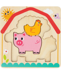 Tooky Toy Drewniane Puzzle Montessori Wielowarstwowe Tablica Zwierzątka na Farmie 7 el.