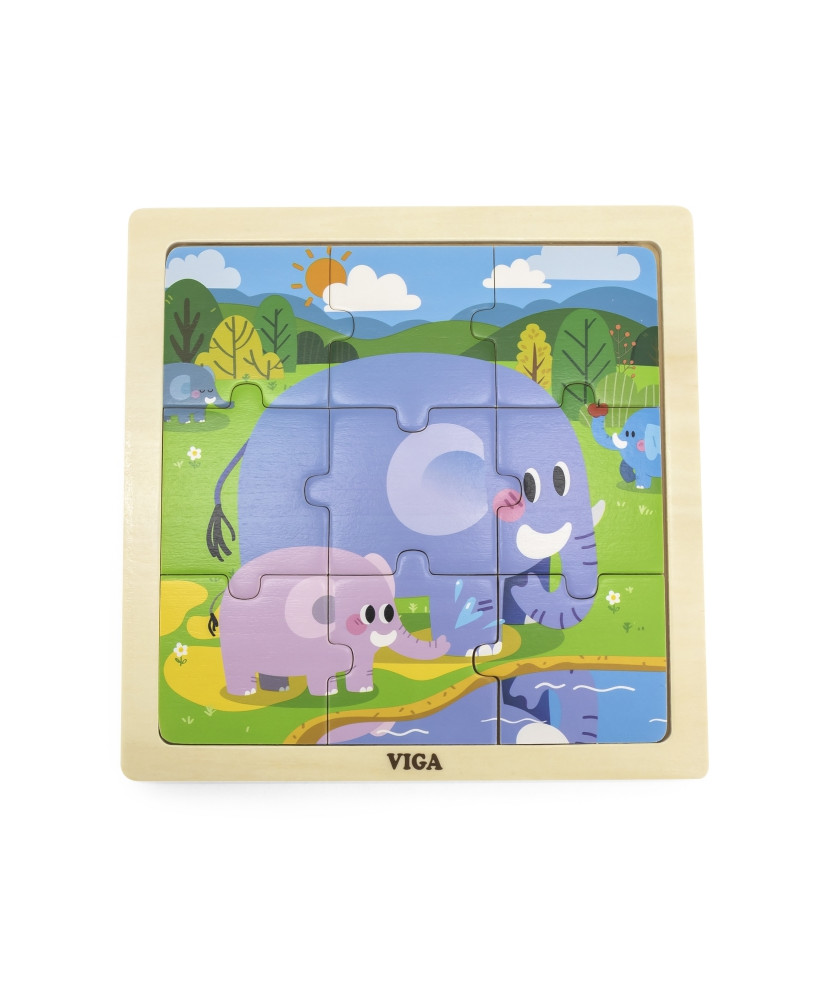 VIGA Handy Wooden Puzzle Elephants 9 pieces