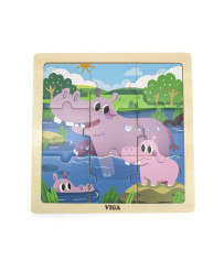 VIGA Handy Wooden Puzzle Hippos 9 gab