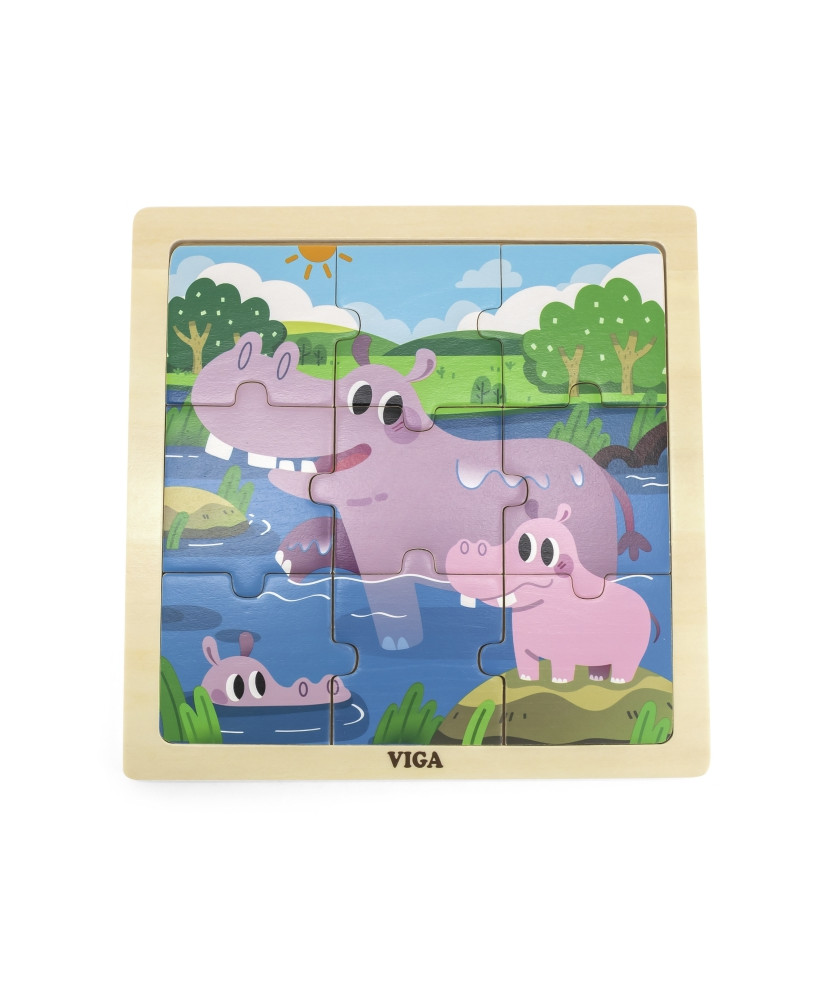 VIGA Poręczne Drewniane Puzzle Hipopotamy 9 elementów
