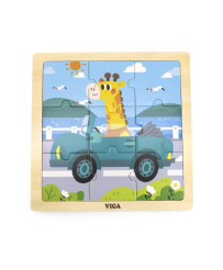 VIGA Handy Wooden Puzzle Giraffe in a car, 9 pieces