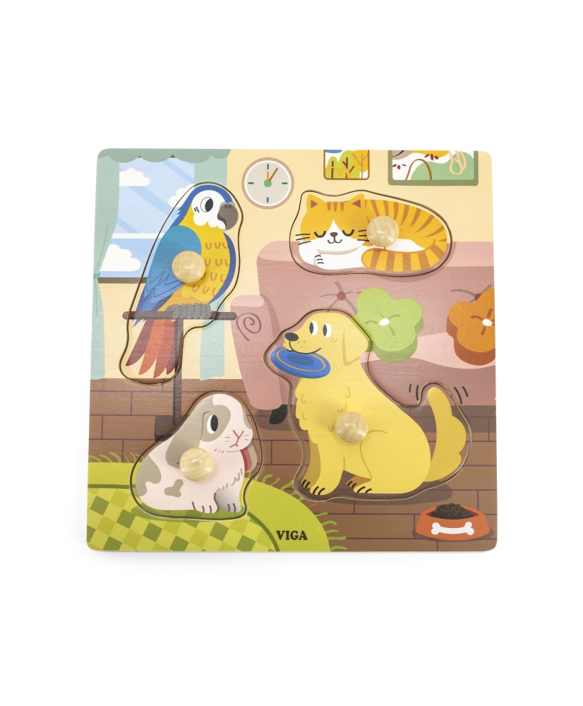 VIGA Wooden Puzzle with Pins Pets