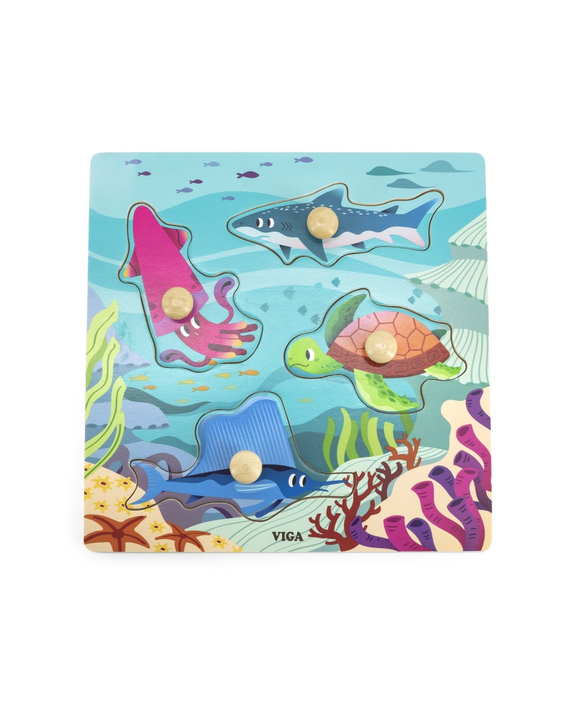 VIGA koka puzle ar tapām, jūras un ūdens dzīvniekiem