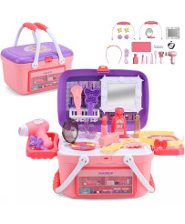WOOPIE Dressing table for Girls 2in1 Beauty Salon Portable in Basket 26 pcs