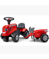 FALK Traktorek Baby Massey Ferguson Czerwony z Przyczepką + akc. No 1 gada