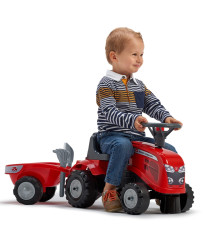 FALK Traktorek Baby Massey Ferguson Czerwony z Przyczepką + akc. Od 1 roku