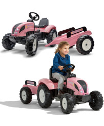 FALK Traktor Pink Country Star na Pedały z Przyczepką no 3 gadiem