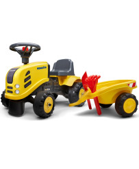 FALK Traktorek Baby Komatsu Żółty z Przyczepką + akc. no 1 gada