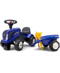 FALK Traktorek Baby New Holland Niebieski z Przyczepką + akc. no 1 gada