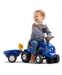 FALK Traktorek Baby New Holland Niebieski z Przyczepką + akc. no 1 gada