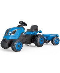 SMOBY XL zils pedāļu traktors ar piekabi