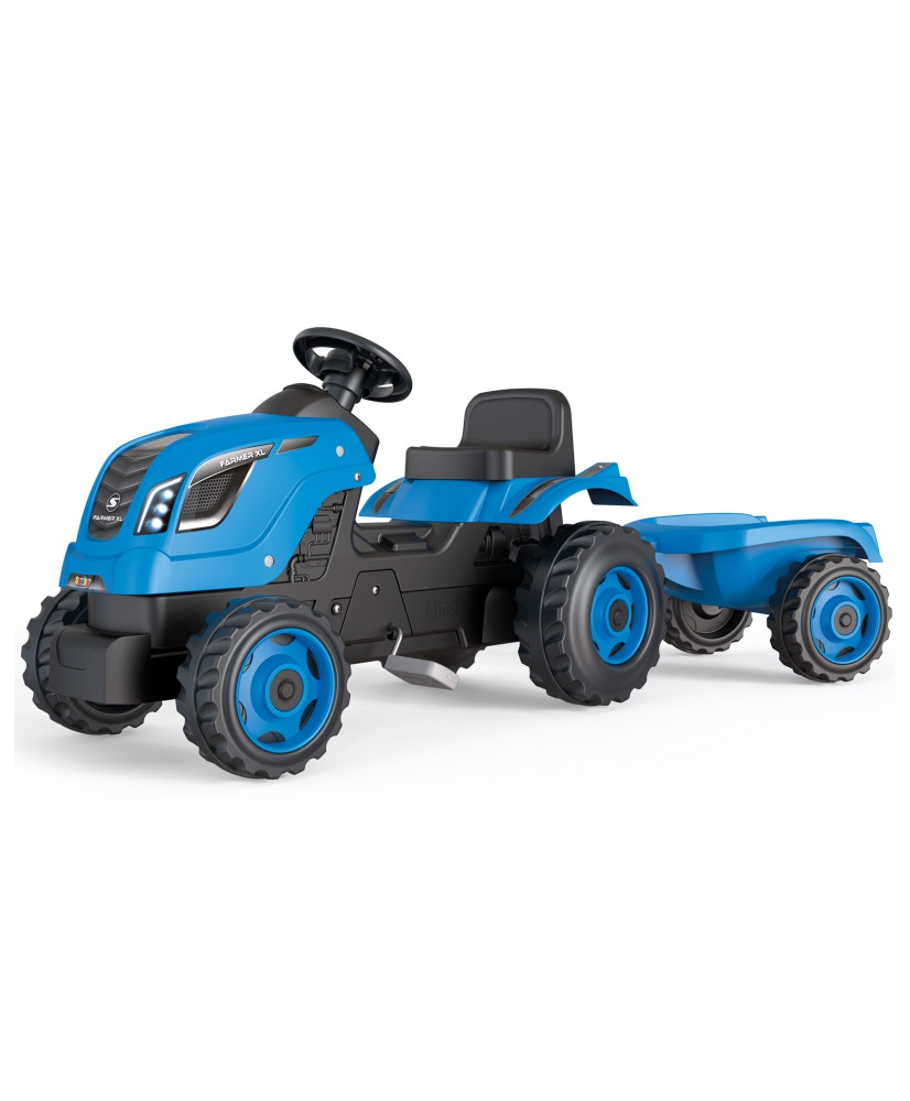 SMOBY XL zils pedāļu traktors ar piekabi
