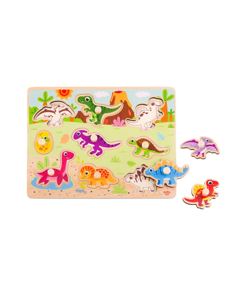 TOOKY TOY Wooden Montessori Puzzle Dinosaurs Shapes Puzzle