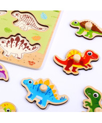 TOOKY TOY Wooden Montessori Puzzle Dinosaurs Shapes Puzzle