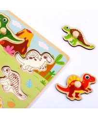 TOOKY TOY Wooden Montessori Puzzle Dinosaurs Shapes Puzzle