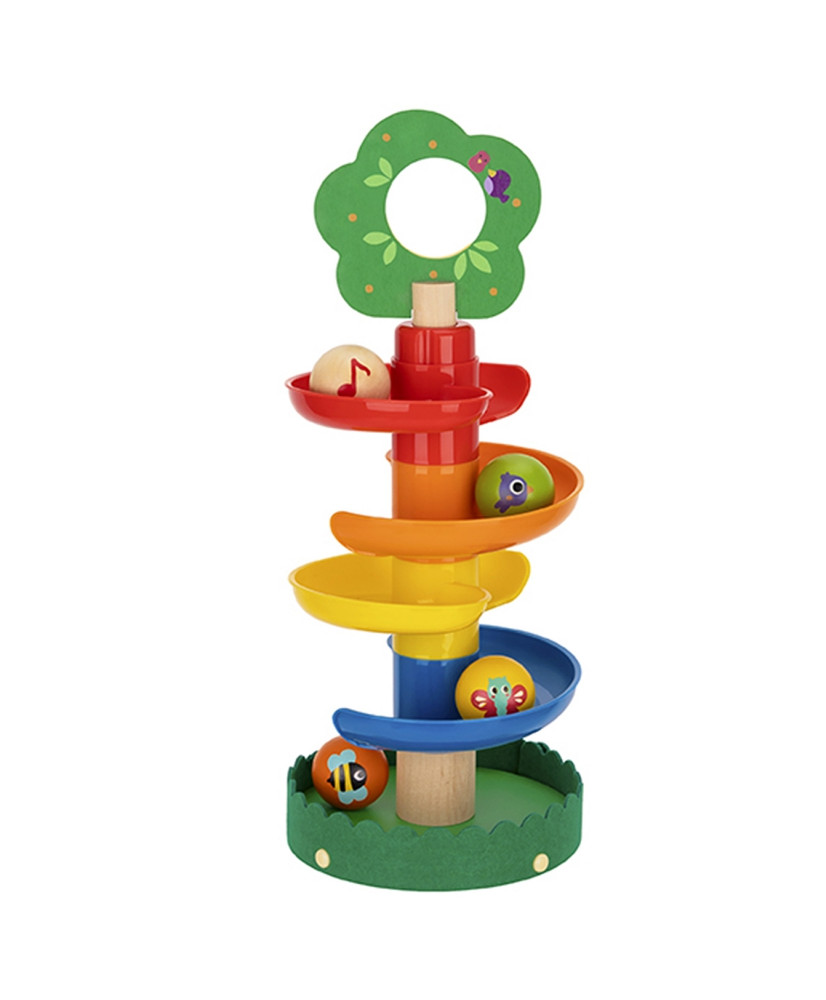 Tooky Toy Drewniany Kulodrom ze Zwierzątkami Tor Kulkowy Spirala + 4 Kulki