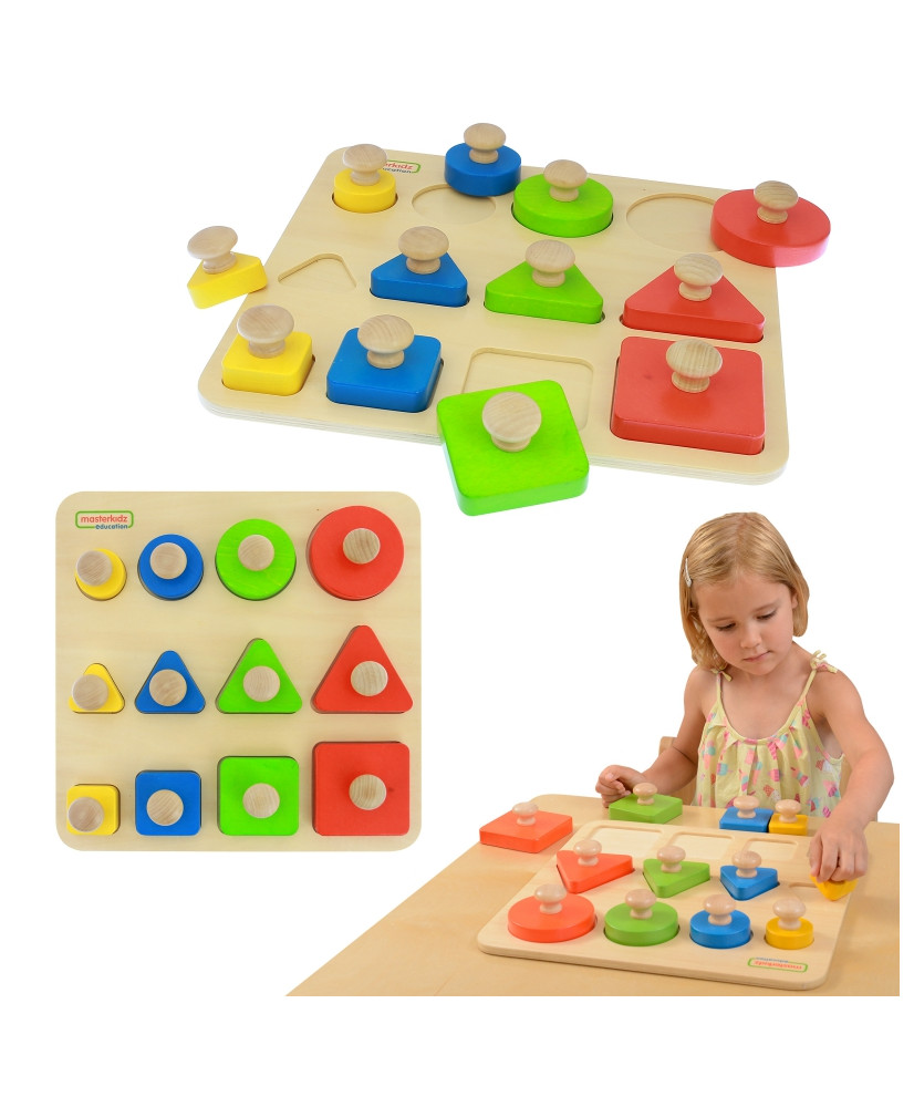 Drewniany Sorter Kształtów Wielkości Kolorów Masterkidz Montessori