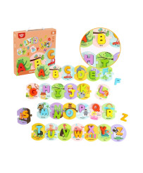 TOOKY TOY Wooden Puzzle Montessori Puzzle Learning the Alphabet Letters Words Alphabet Thick Blocks 26 pcs.
