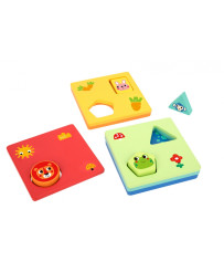 TOOKY TOY Montessori Puzzle Shapes and Colors Animals 6 Boards FSC