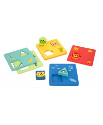 TOOKY TOY Montessori Puzzle Shapes and Colors Animals 6 Boards FSC