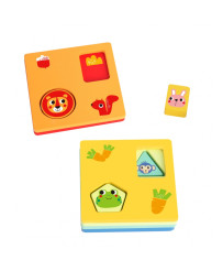 TOOKY TOY Montessori Puzzle Shapes and Colors Animals 6 Boards FSC