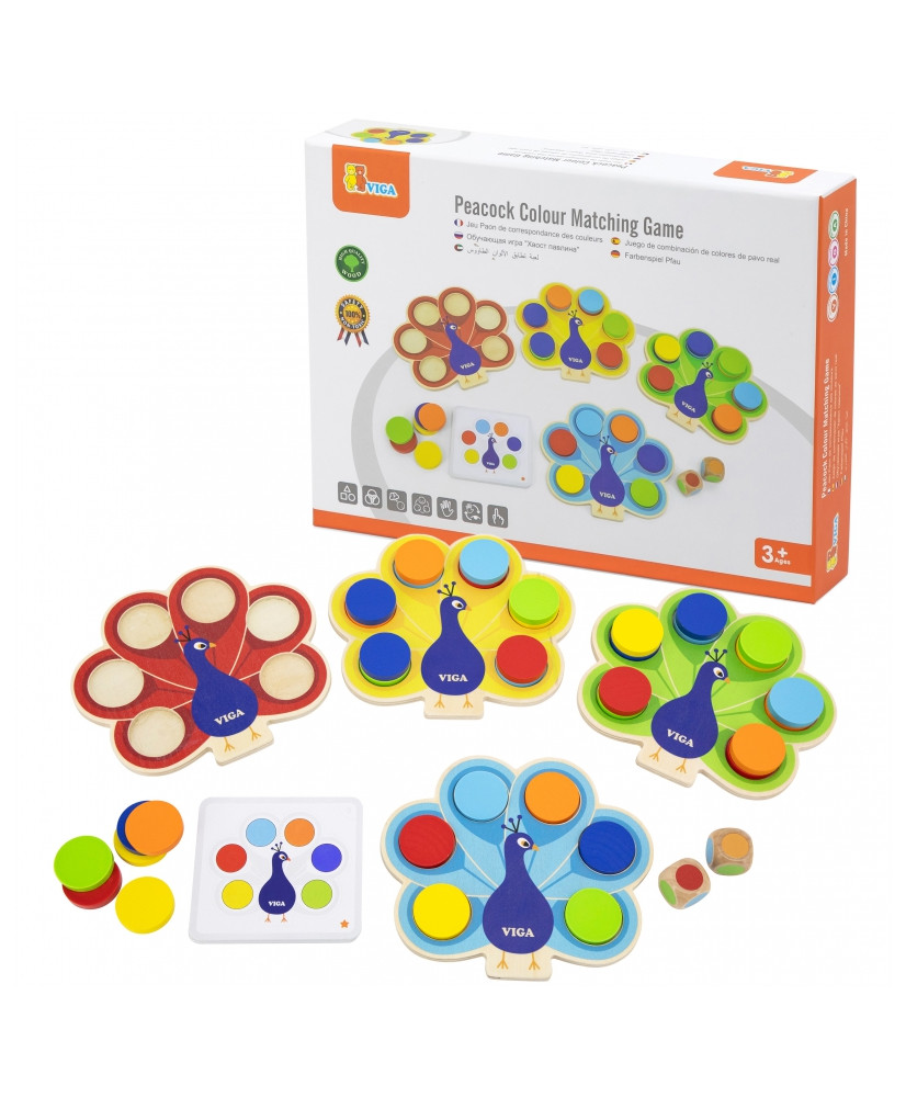 VIGA Wooden Game Match Colors Peacock Tail Montessori Cards|Viga  Toys|Atlaskids