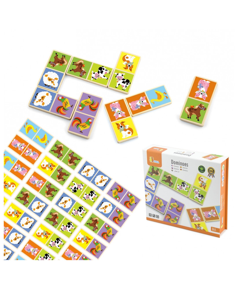 The wooden game Domino Farm Viga Toys The 28 elements of Montessori