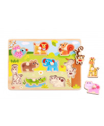 TOOKY TOY Wooden Montessori Animals Puzzle with Matching Pins