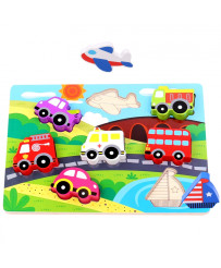 TOOKY TOY Wooden 3D Puzzle Montessori Vehicles Match Shapes