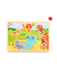 TOOKY TOY Montessori Wooden Puzzle with Sound Animals to Match