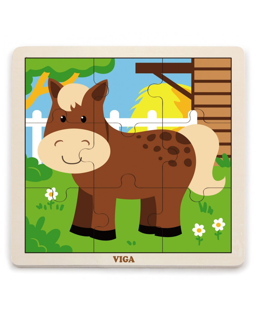 VIGA Handy Wooden Horse Puzzle, 9 pieces