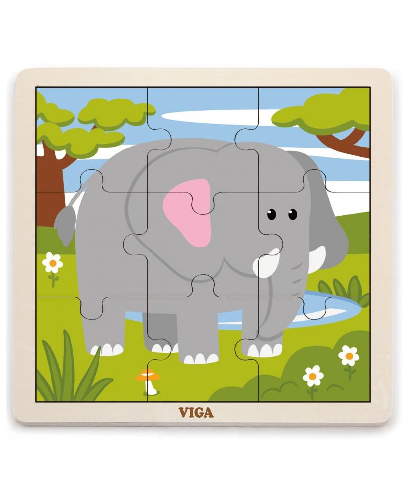VIGA Handy Wooden Puzzle Elephant 9 gab