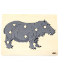 VIGA Wooden Montessori Hippopotamus Puzzle with Pins
