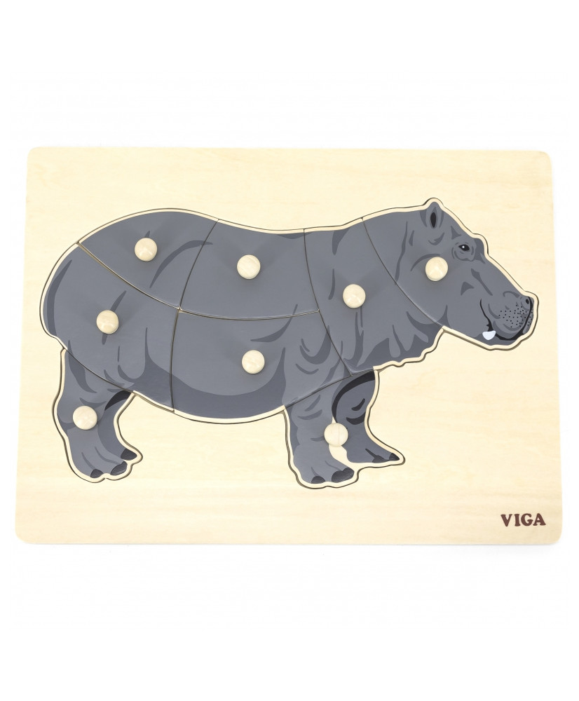 VIGA Wooden Montessori Hippopotamus Puzzle with Pins