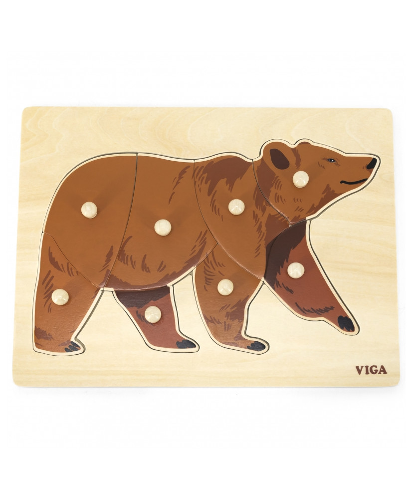 VIGA Drewniane Puzzle Montessori Miś Niedźwiedź z Pinezkami