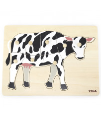 VIGA Drewniane Puzzle Montessori Krowa z Pinezkami