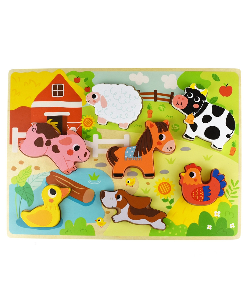 Tooky Toy Wooden Puzzle Montessori Animals Farm Match Shapes