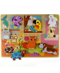 Tooky Toy Wooden Puzzle Montessori Animals House Match Shapes
