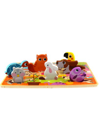 Tooky Toy Drewniane Puzzle Montessori Zwierzątka Dom Dopasuj Kształty