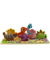 Tooky Toy Drewniane Puzzle Montessori Zwierzątka Dinozaury Dopasuj Kształty