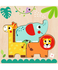 Tooky Toy Wooden Montessori Puzzle Multi-layer Board Forest Animals 7 pcs.