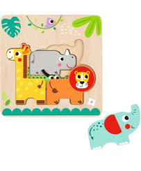 Tooky Toy Wooden Montessori Puzzle Multi-layer Board Forest Animals 7 pcs.