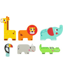 Tooky Toy Wooden Montessori Puzzle Multi-layer Board Forest Animals 7 pcs.