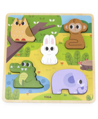VIGA Wooden Wooden Animals Forest Puzzle to Match