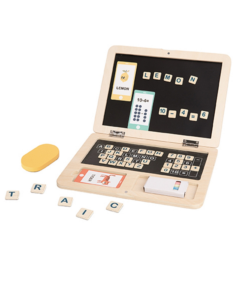 TOOKY TOY Wooden Laptop Puzzle Montessori Puzzle Learning Letters Writing Dry-erase Board 58 pcs.