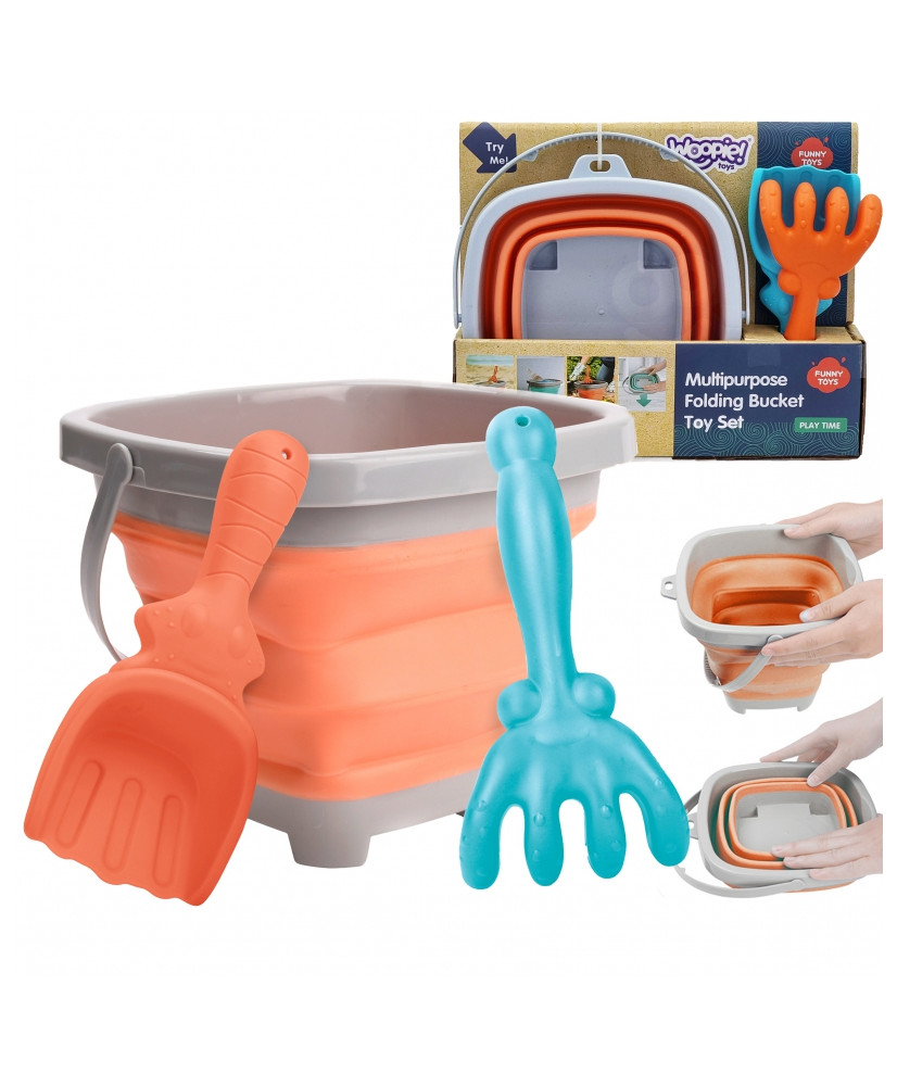 WOOPIE Folding Bucket Set with Rakes and Spatula, Orange
